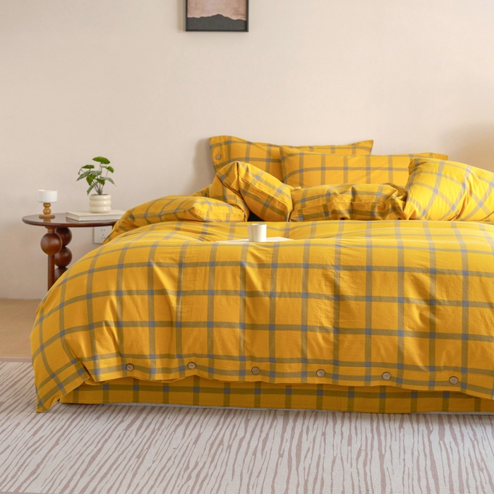 91家纺网 家纺一手货源 找家纺 贝尔 A类全棉纽扣水洗棉四件套 金棕榈