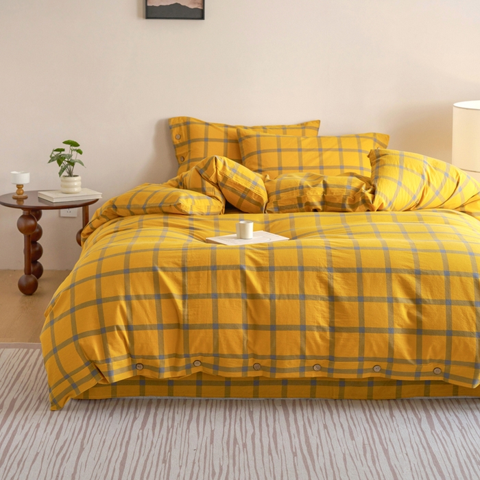 91家纺网 家纺一手货源 找家纺 贝尔 A类全棉纽扣水洗棉四件套 金棕榈