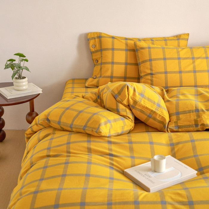 91家纺网 家纺一手货源 找家纺 贝尔 A类全棉纽扣水洗棉四件套 金棕榈