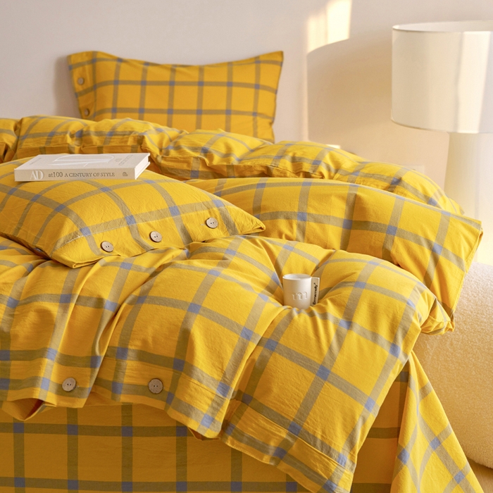 91家纺网 家纺一手货源 找家纺 贝尔 A类全棉纽扣水洗棉四件套 金棕榈