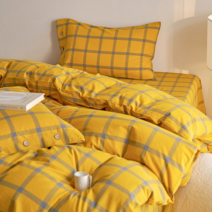 91家纺网 家纺一手货源 找家纺 贝尔 A类全棉纽扣水洗棉四件套 金棕榈