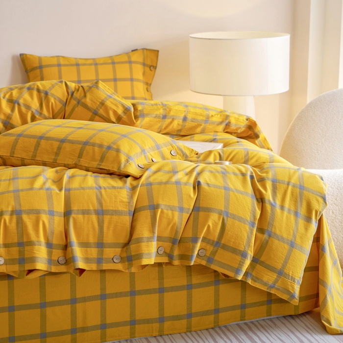 91家纺网 家纺一手货源 找家纺 贝尔 A类全棉纽扣水洗棉四件套 金棕榈