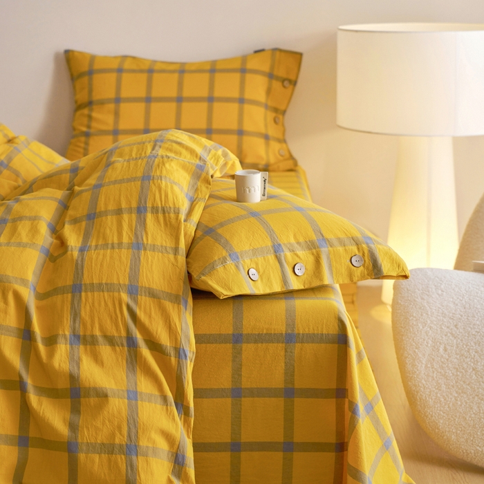 91家纺网 家纺一手货源 找家纺 贝尔 A类全棉纽扣水洗棉四件套 金棕榈