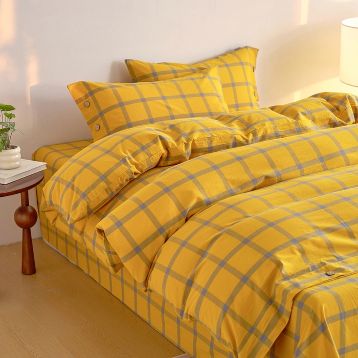 91家纺网 家纺一手货源 找家纺 贝尔 A类全棉纽扣水洗棉四件套 金棕榈