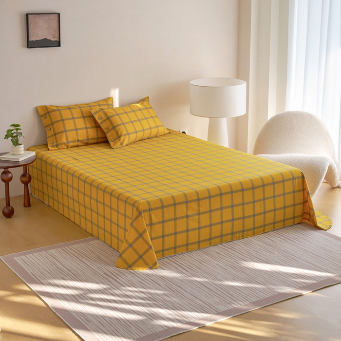 91家纺网 家纺一手货源 找家纺 贝尔 A类全棉纽扣水洗棉四件套 金棕榈