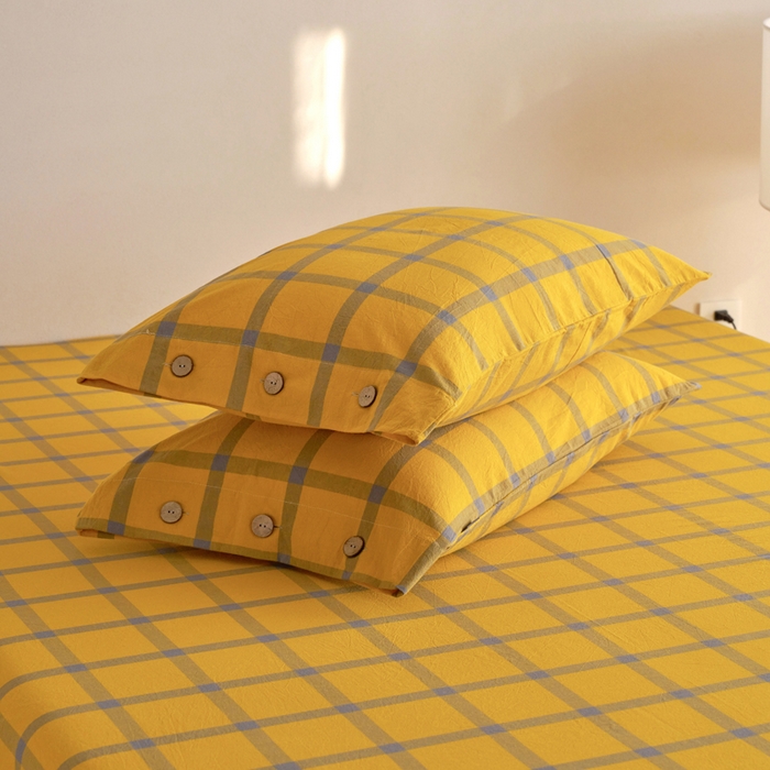 91家纺网 家纺一手货源 找家纺 贝尔 A类全棉纽扣水洗棉四件套 金棕榈