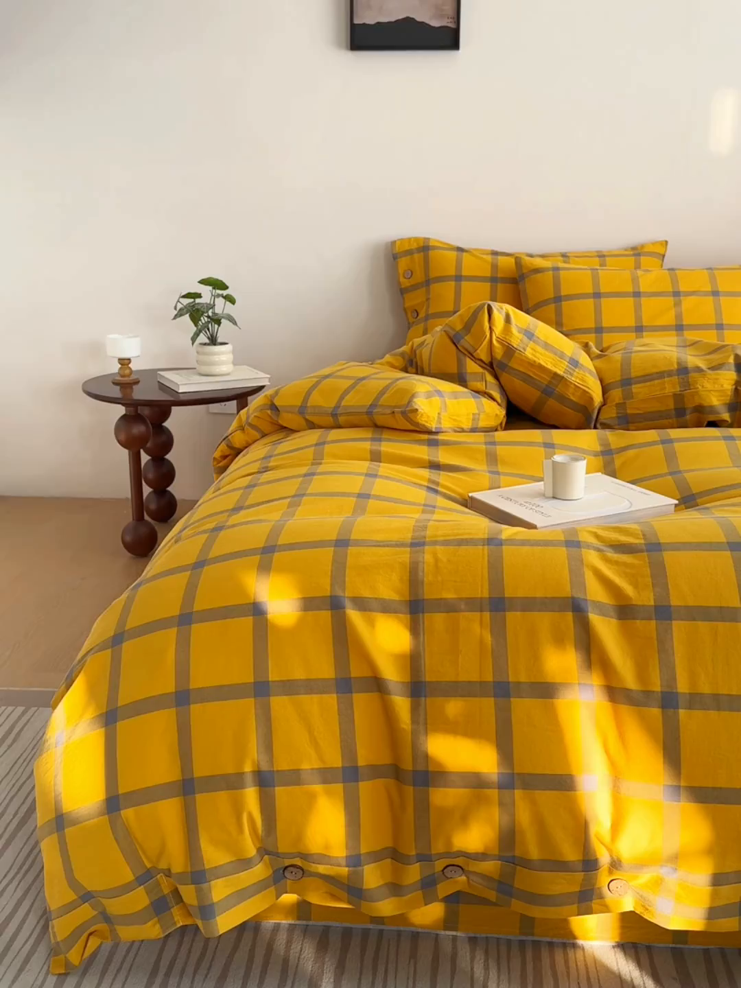 91家纺网 家纺一手货源 找家纺 贝尔 A类全棉纽扣水洗棉四件套 金棕榈