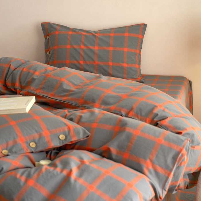 91家纺网 家纺一手货源 找家纺 贝尔 A类全棉纽扣水洗棉四件套 日落珊瑚