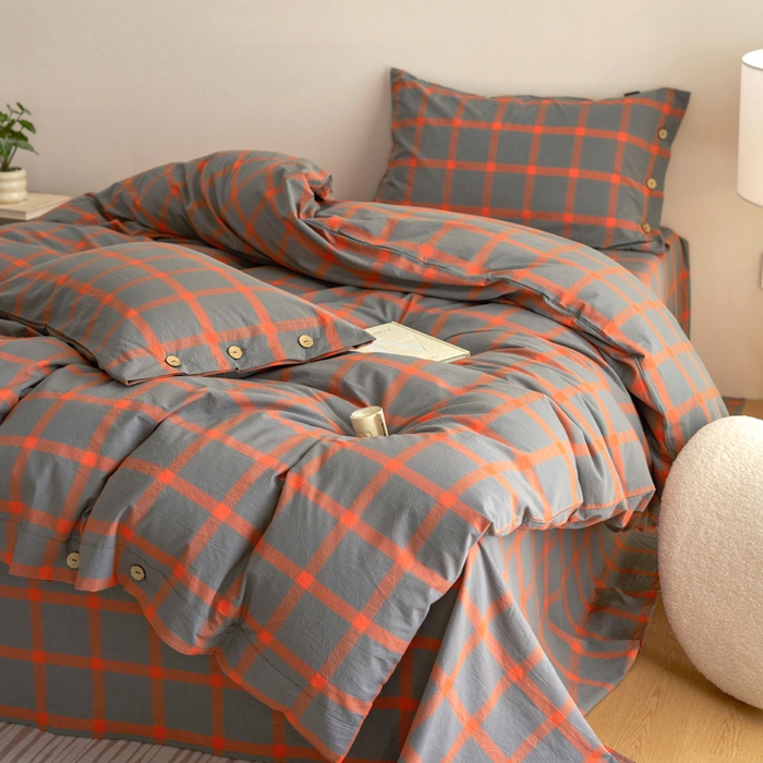 91家纺网 家纺一手货源 找家纺 贝尔 A类全棉纽扣水洗棉四件套 日落珊瑚