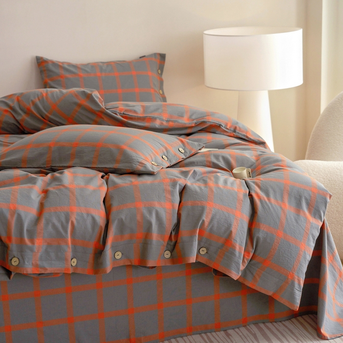 91家纺网 家纺一手货源 找家纺 贝尔 A类全棉纽扣水洗棉四件套 日落珊瑚