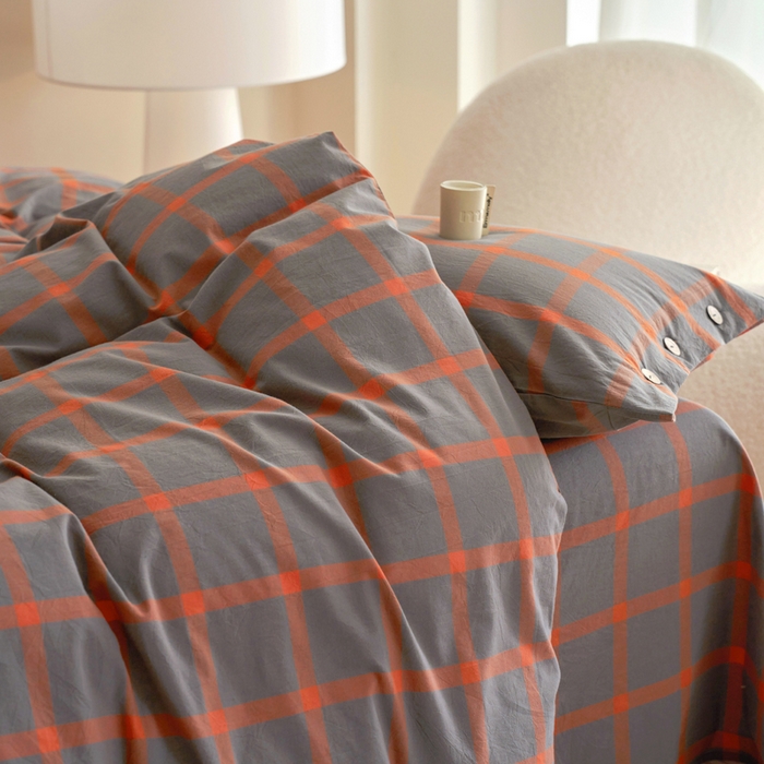 91家纺网 家纺一手货源 找家纺 贝尔 A类全棉纽扣水洗棉四件套 日落珊瑚