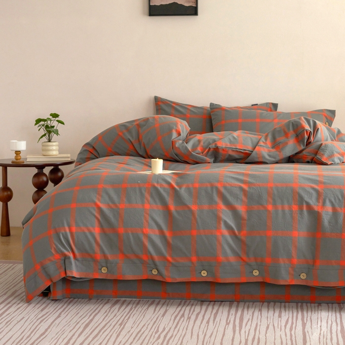 91家纺网 家纺一手货源 找家纺 贝尔 A类全棉纽扣水洗棉四件套 日落珊瑚