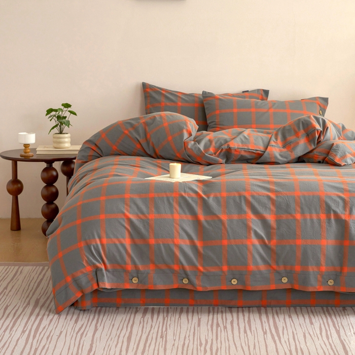 91家纺网 家纺一手货源 找家纺 贝尔 A类全棉纽扣水洗棉四件套 日落珊瑚