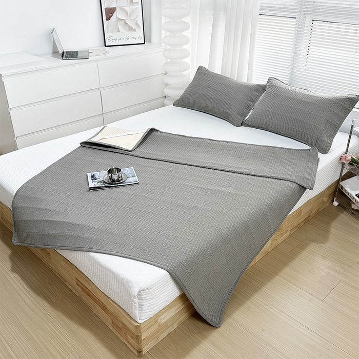 91家纺网 家纺一手货源 找家纺 拾小柒 2025新款全棉色织水洗棉防水隔尿床护垫床盖 青灰色