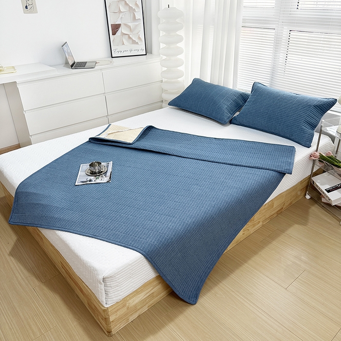 91家纺网 家纺一手货源 找家纺 拾小柒 2025新款全棉色织水洗棉防水隔尿床护垫床盖 牛仔蓝
