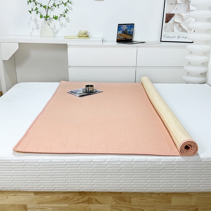 91家纺网 家纺一手货源 找家纺 拾小柒 2025新款全棉色织水洗棉防水隔尿床护垫床盖 粉玉色