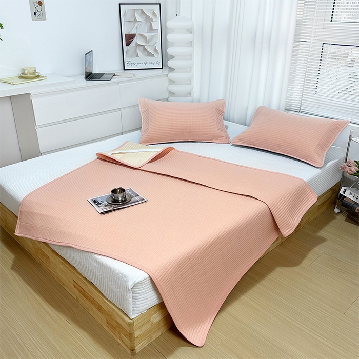 91家纺网 家纺一手货源 找家纺 拾小柒 2025新款全棉色织水洗棉防水隔尿床护垫床盖 粉玉色