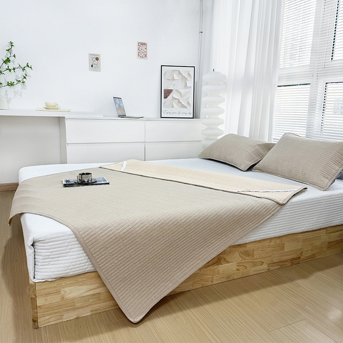 91家纺网 家纺一手货源 找家纺 拾小柒 2025新款全棉色织水洗棉防水隔尿床护垫床盖 卡其色