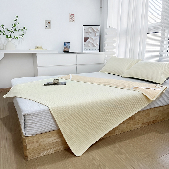 91家纺网 家纺一手货源 找家纺 拾小柒 2025新款全棉色织水洗棉防水隔尿床护垫床盖 鹅黄色