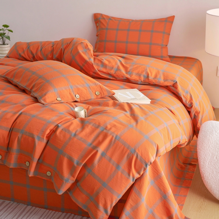 91家纺网 家纺一手货源 找家纺 贝尔 A类全棉纽扣水洗棉四件套 石榴红