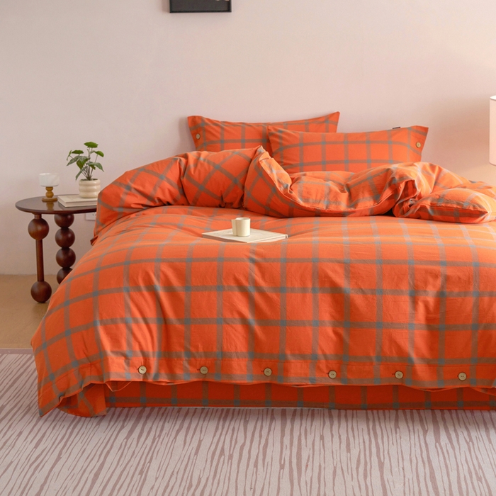 91家纺网 家纺一手货源 找家纺 贝尔 A类全棉纽扣水洗棉四件套 石榴红