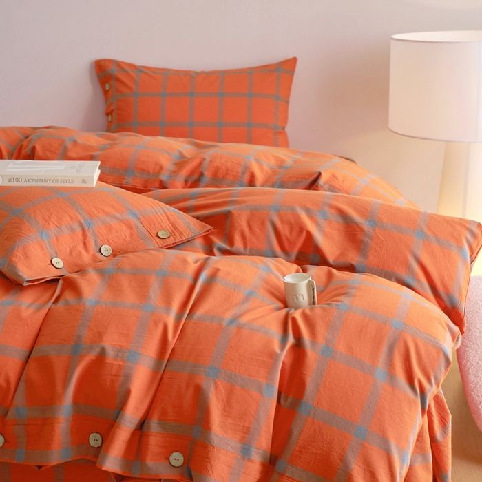 91家纺网 家纺一手货源 找家纺 贝尔 A类全棉纽扣水洗棉四件套 石榴红