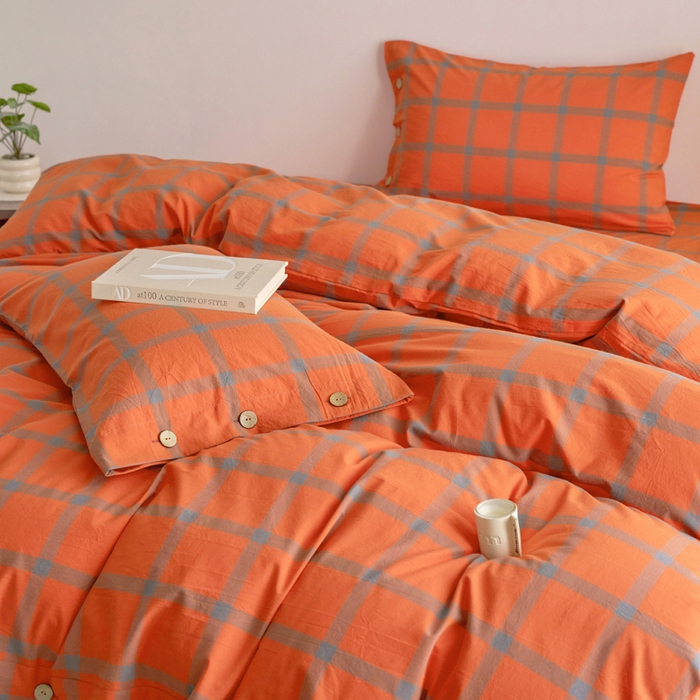 91家纺网 家纺一手货源 找家纺 贝尔 A类全棉纽扣水洗棉四件套 石榴红