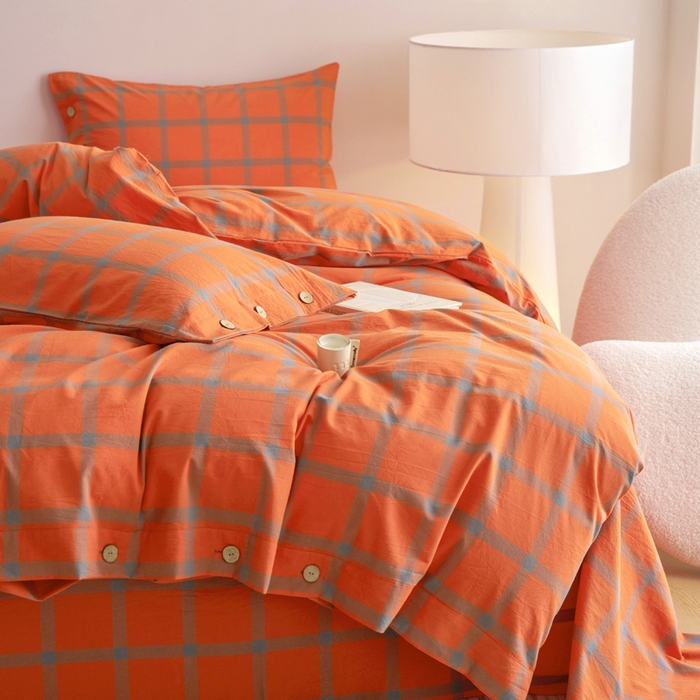 91家纺网 家纺一手货源 找家纺 贝尔 A类全棉纽扣水洗棉四件套 石榴红