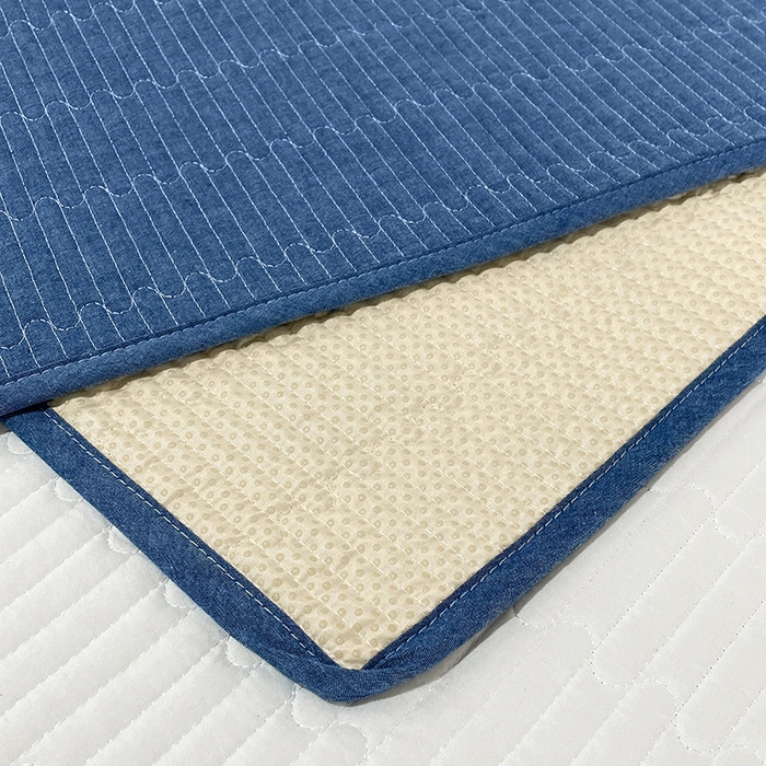 91家纺网 家纺一手货源 找家纺 拾小柒 2025年新款全棉色织水洗棉隔脏姨妈垫护理垫床盖 牛仔蓝 不防水款