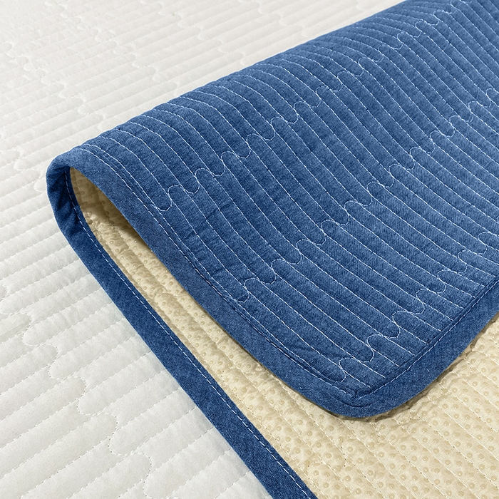 91家纺网 家纺一手货源 找家纺 拾小柒 2025年新款全棉色织水洗棉隔脏姨妈垫护理垫床盖 牛仔蓝 不防水款