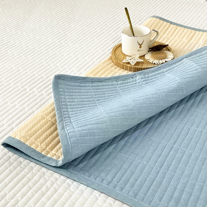 91家纺网 家纺一手货源 找家纺 拾小柒 2025年新款全棉色织水洗棉隔脏姨妈垫护理垫床盖 浅蓝色 防水款