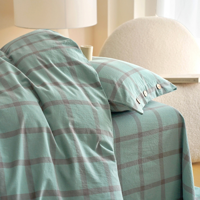 91家纺网 家纺一手货源 找家纺 贝尔 A类全棉纽扣水洗棉四件套 野蕨绿