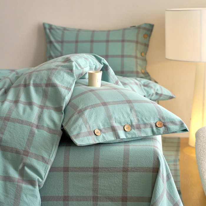 91家纺网 家纺一手货源 找家纺 贝尔 A类全棉纽扣水洗棉四件套 野蕨绿