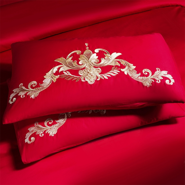 91家纺网 家纺一手货源 找家纺 芊囍纺 2025新款全棉刺绣婚庆四件套 喜事到家