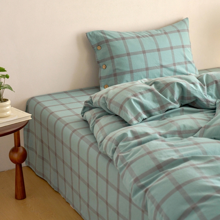 91家纺网 家纺一手货源 找家纺 贝尔 A类全棉纽扣水洗棉四件套 野蕨绿