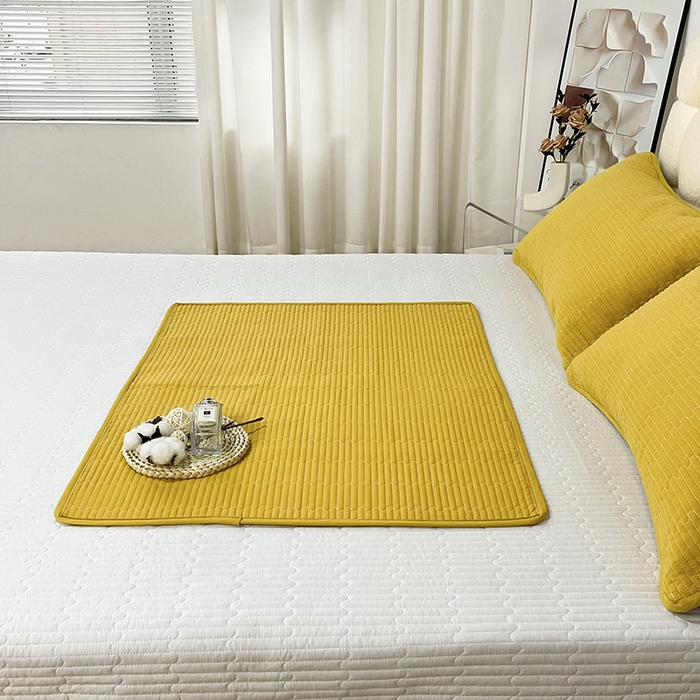 拾小柒 2025年新款全棉色织水洗棉隔脏姨妈垫护理垫床盖 姜黄色 不防水款