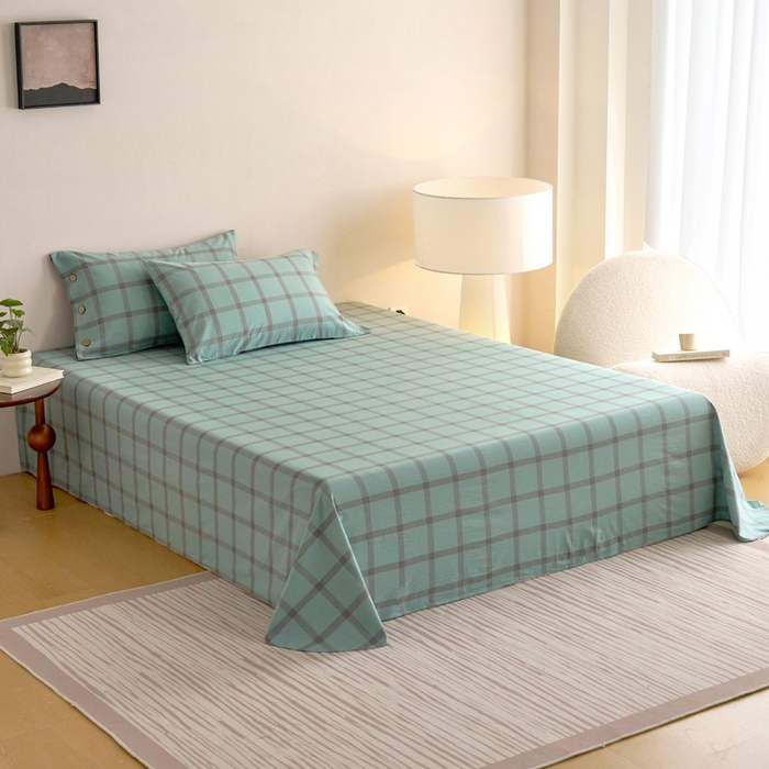 91家纺网 家纺一手货源 找家纺 贝尔 A类全棉纽扣水洗棉四件套 野蕨绿