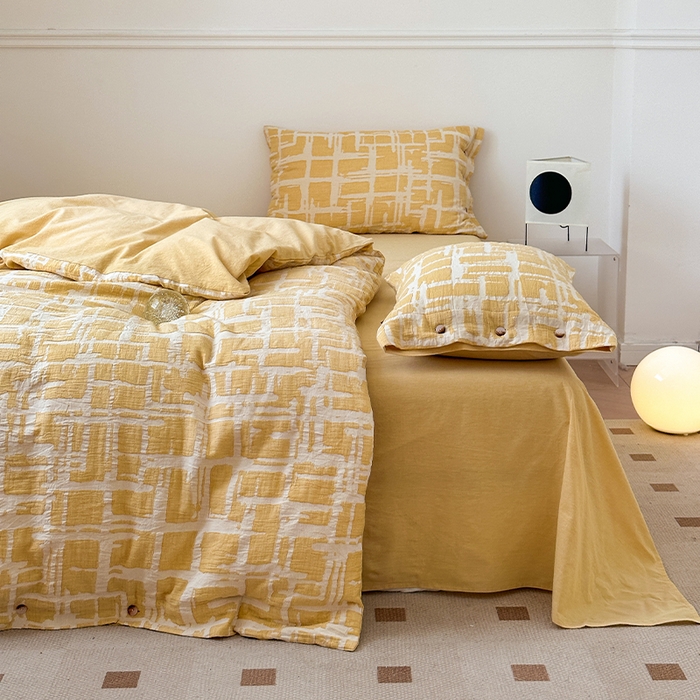 91家纺网 家纺一手货源 找家纺 （总）贝尔 PELLHOME 欧几里得全棉简约北欧几何空气提花三层纱四件套纯色系（可抖音代发）