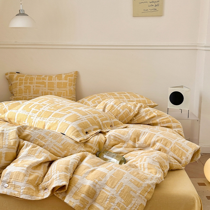 91家纺网 家纺一手货源 找家纺 （总）贝尔 PELLHOME 欧几里得全棉简约北欧几何空气提花三层纱四件套纯色系（可抖音代发）