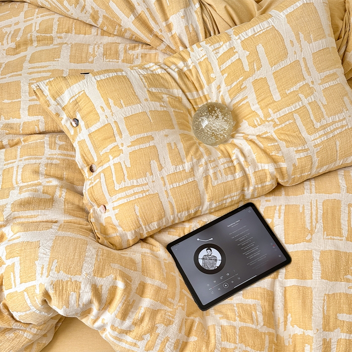 91家纺网 家纺一手货源 找家纺 （总）贝尔 PELLHOME 欧几里得全棉简约北欧几何空气提花三层纱四件套纯色系（可抖音代发）