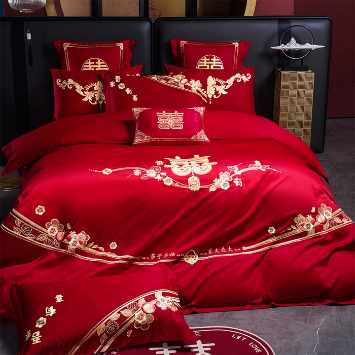 91家纺网 家纺一手货源 找家纺 芊囍纺 2025新款全棉刺绣婚庆四件套 世纪之恋