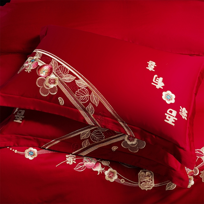 91家纺网 家纺一手货源 找家纺 芊囍纺 2025新款全棉刺绣婚庆四件套 世纪之恋