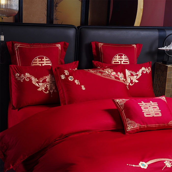 91家纺网 家纺一手货源 找家纺 芊囍纺 2025新款全棉刺绣婚庆四件套 世纪之恋