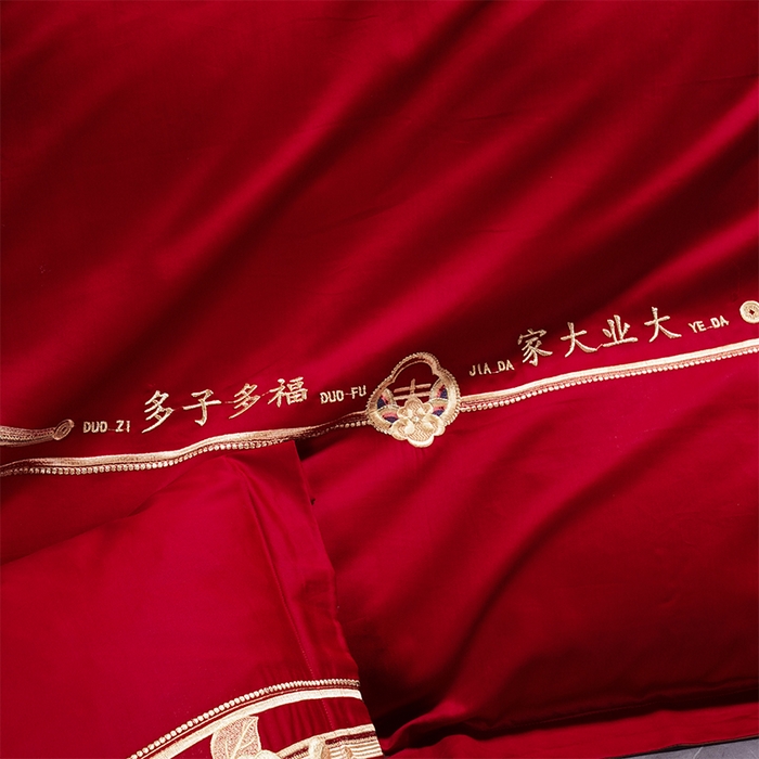 91家纺网 家纺一手货源 找家纺 芊囍纺 2025新款全棉刺绣婚庆四件套 世纪之恋