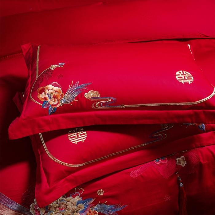 91家纺网 家纺一手货源 找家纺 芊囍纺 2025新款全棉刺绣婚庆四件套 十里红妆