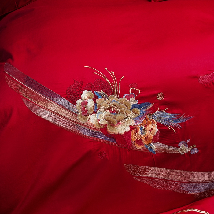 91家纺网 家纺一手货源 找家纺 芊囍纺 2025新款全棉刺绣婚庆四件套 十里红妆