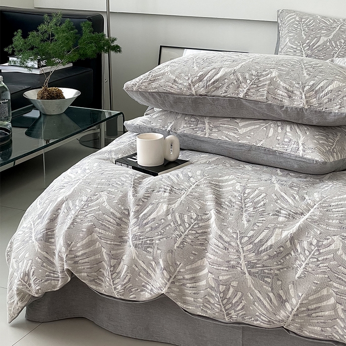 91家纺网 家纺一手货源 找家纺 （总）贝尔 PELLHOME 全棉提花椰风华夫格四件套（可抖音代发）