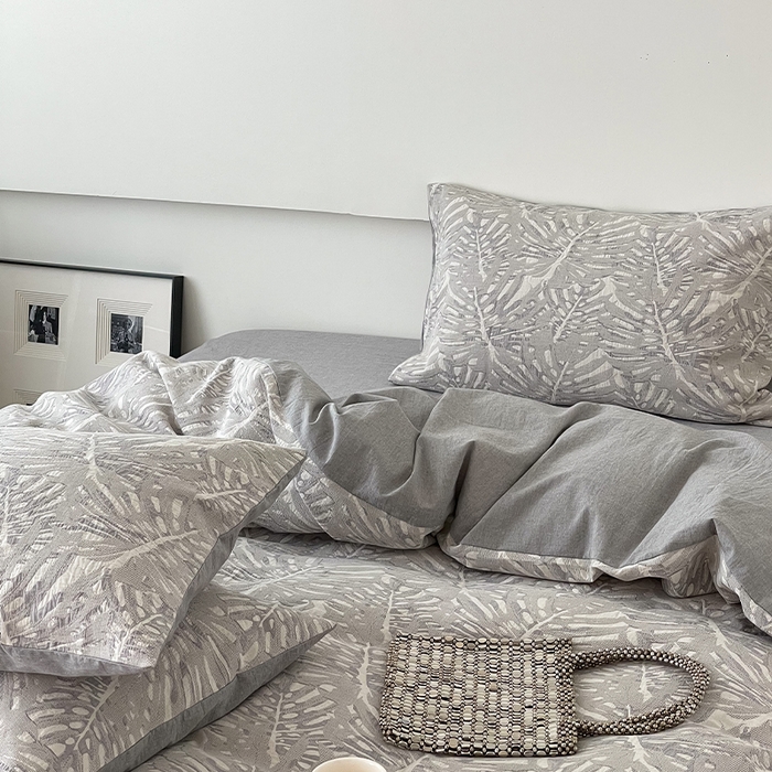 91家纺网 家纺一手货源 找家纺 （总）贝尔 PELLHOME 全棉提花椰风华夫格四件套（可抖音代发）