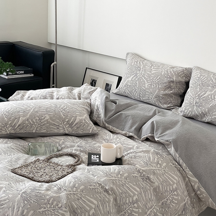 91家纺网 家纺一手货源 找家纺 （总）贝尔 PELLHOME 全棉提花椰风华夫格四件套（可抖音代发）