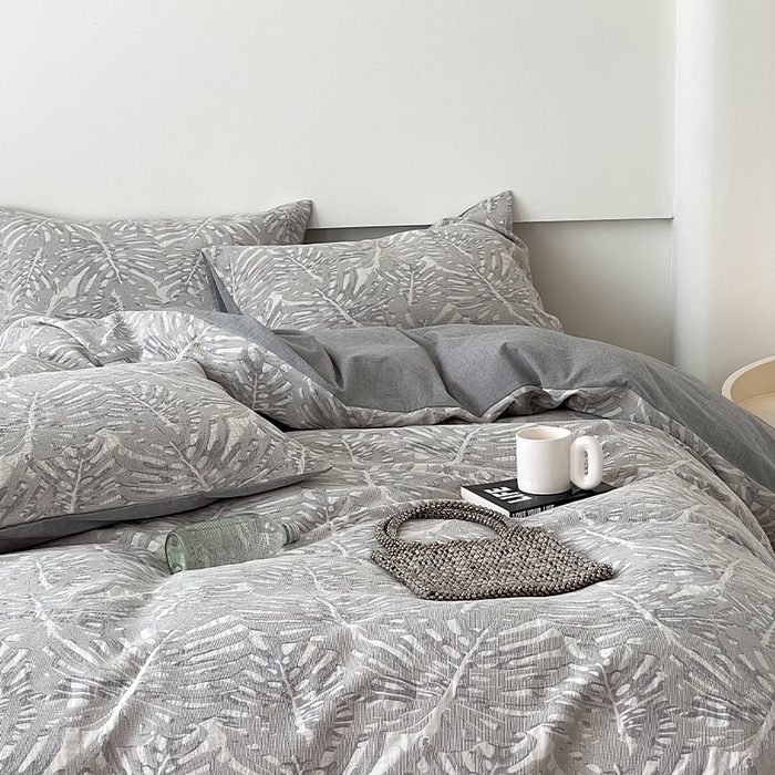 91家纺网 家纺一手货源 找家纺 （总）贝尔 PELLHOME 全棉提花椰风华夫格四件套（可抖音代发）